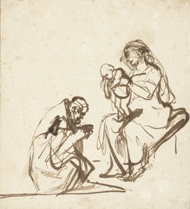 処女と子供を崇拝する3人の王の1人、c.1635-40 作： Rembrandt van Rijn